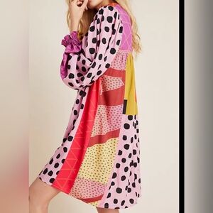 Anthropologie Bl^nk London Womens Miranda Tunic Dress Pink Patchwork XS